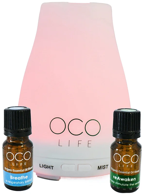 Oco Life Small White Diffuser With 2 Oils Breathe Reawaken