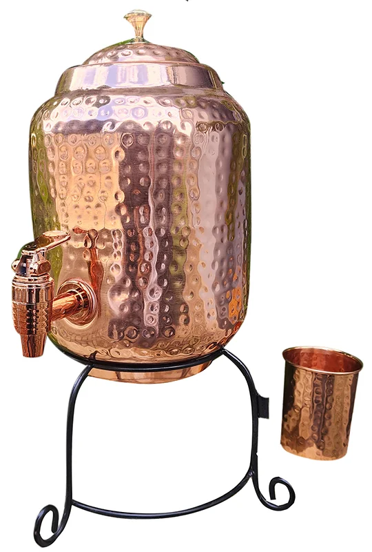 Just Copper Dimple Copper Water Dispenser with Cup & Stand