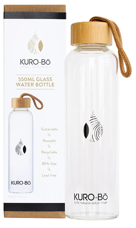 Kuro-Bo Go-Eco Glass Water Bottle 550ml