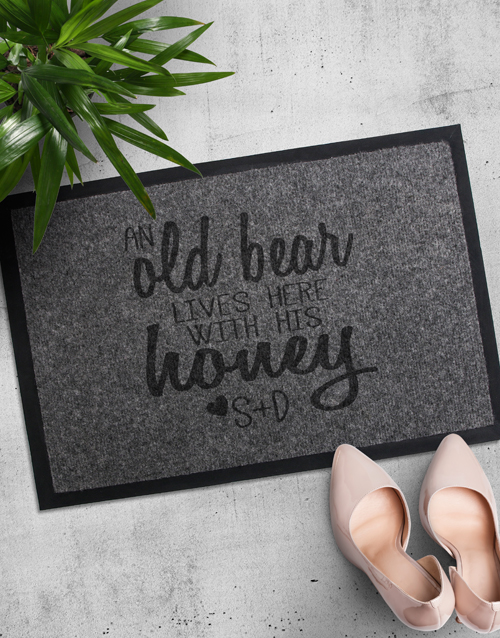 Personalised Old Bear And Honey Door Mat Gift Delivery South