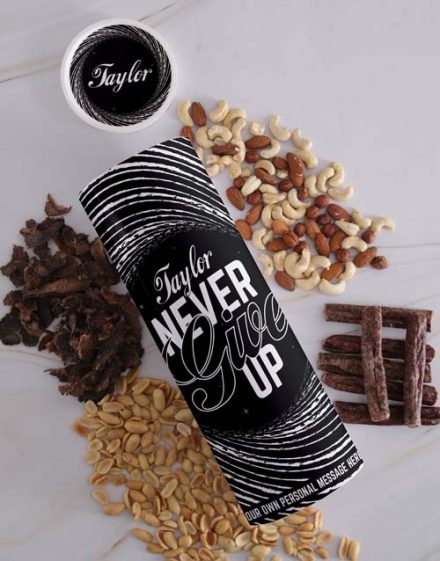 Personalised Never Give Up Biltong And Nut Tube