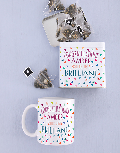 Congrats Mug and Personalised Tea Gift Tin