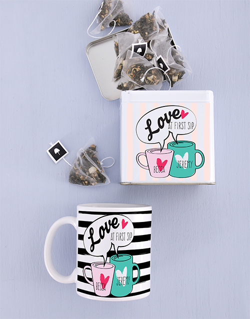 Love at First Sip Mug and Personalised Tea Gift Tin