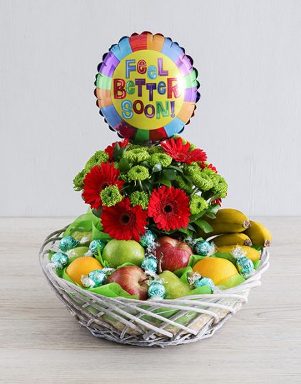 Feel Better Gerbera and Fruit Basket