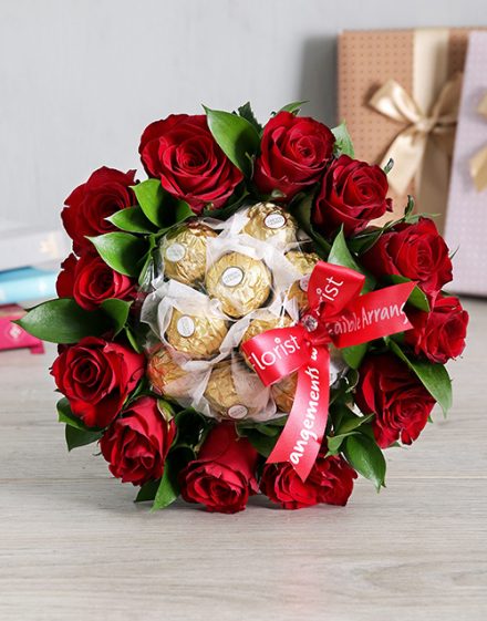 birthday Red Roses and Ferrero Bouquet