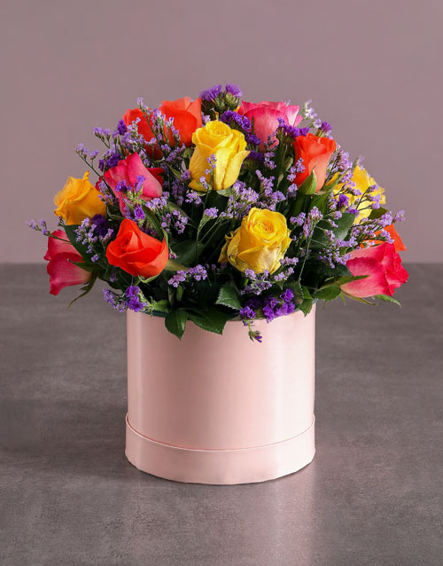 Mixed Roses in Pink Box