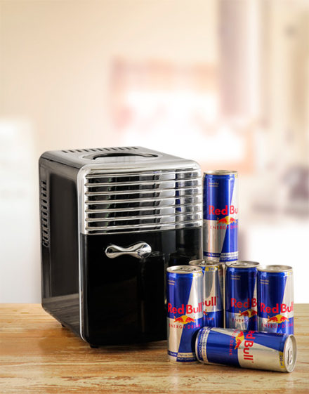 Mini Desk Fridge with Red Bull