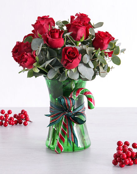 Red Candy Cane Rose Vase