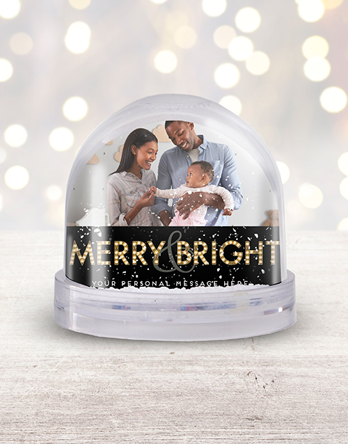 Personalised Merry &amp; Bright Photo Snow Globe - Hamperlicious