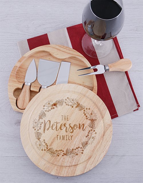 Round Family Personalised Cheeseboard and Knives