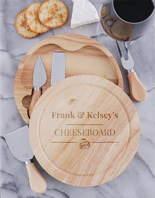 Vintage Round Personalised Cheeseboard and Knives
