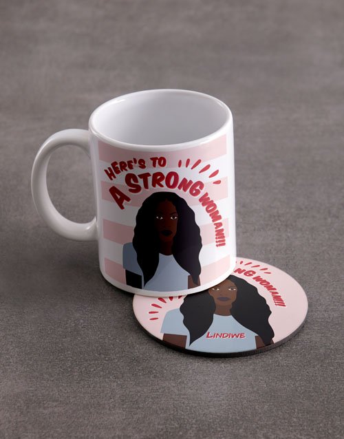 Strong Woman Personalised Mug And Coaster Set