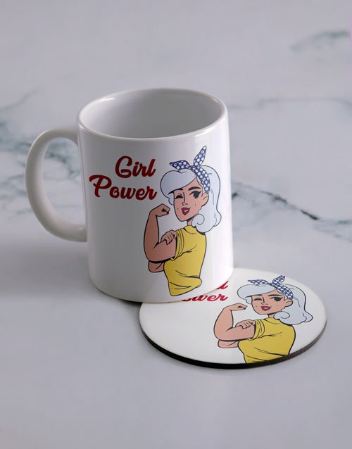 Girl Power Personalised Mug And Coaster Set