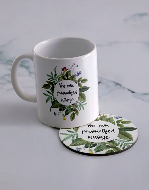 Own Message Personalised Mug And Coaster Set