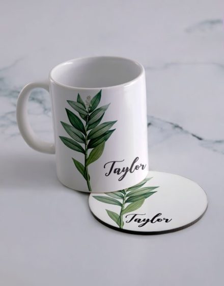 Floral Personalised Mug And Coaster Set