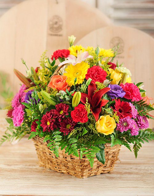 Bright Country Flowers in a Basket