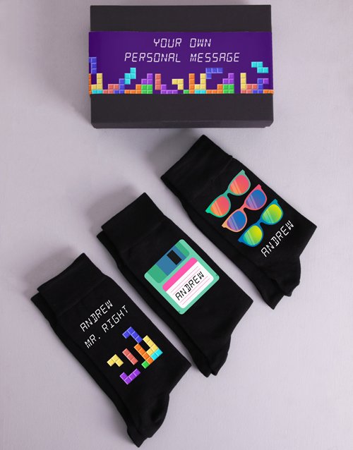 Personalised Three Pair Eighties Socks Box