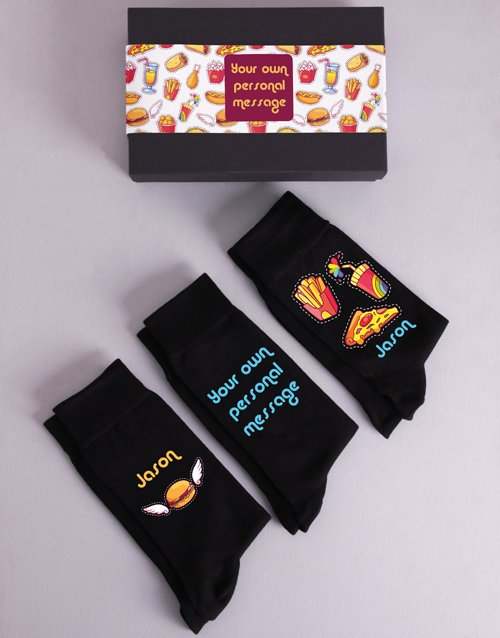Personalised Three Pair Junk Food Socks Box