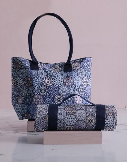 Blue Marrakesh Tote Bag With Mat