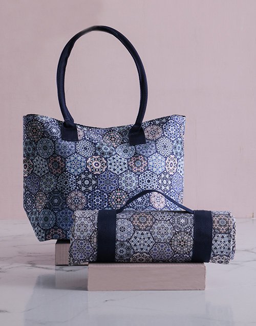 Blue Marrakesh Tote Bag With Mat Blue Marrakesh Tote Bag With Mat