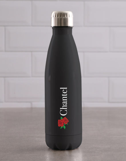 activewear Personalised Rose Black Waterbottle