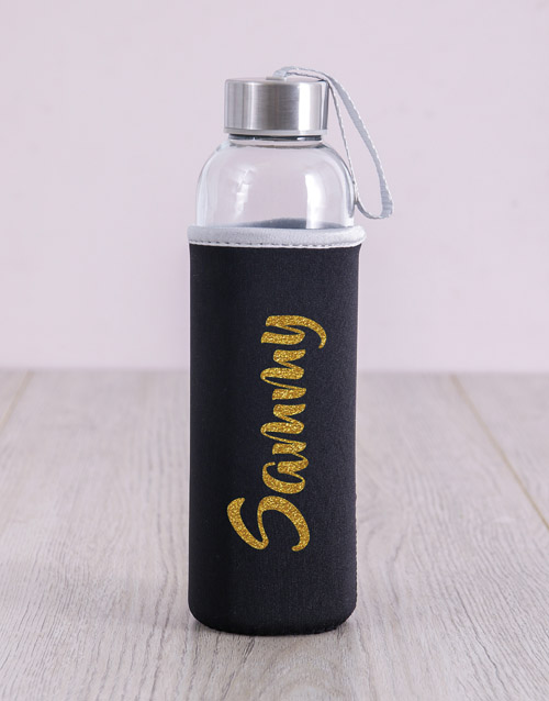 activewear Personalised Water Bottle in Sleeve with Name