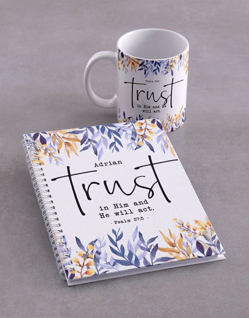 personalised Personalised Trust in Him Mug And Notebook