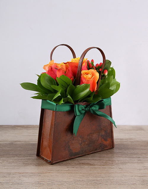 flowers Metal Handbag of Cherry Brandy Roses