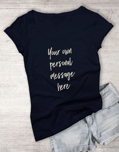 clothing Personalised Message Script Navy Ladies T Shirt