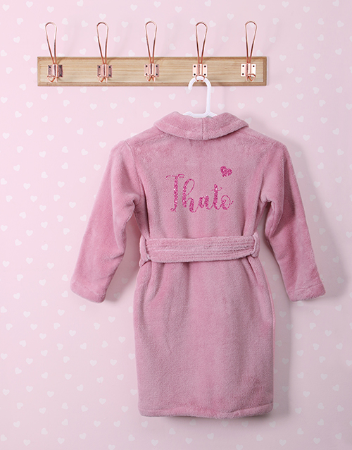 Personalised Glitter Heart Pink Fleece Gown - Hamperlicious