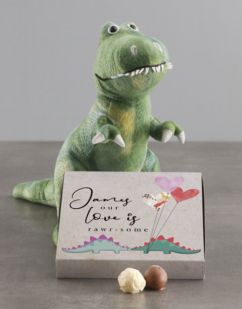 personalised Personalised Dino Teddy Love And Chocolate Tray