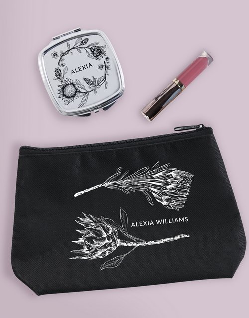 bath-and-body Personalised Sketched Protea Cosmetic Bag