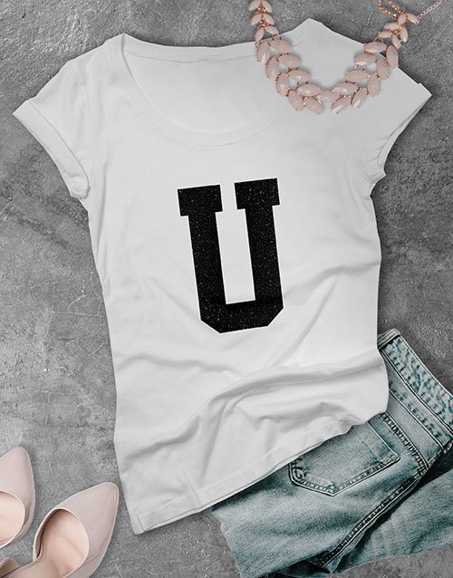 clothing Personalised Glitter Initial Ladies T Shirt