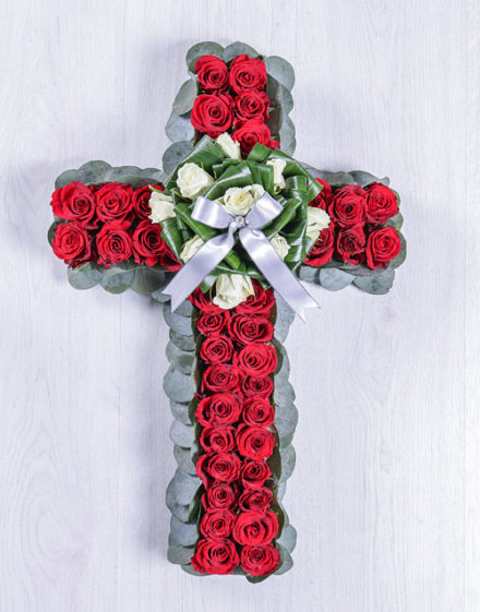 flowers Red and White Rose Funeral Cross