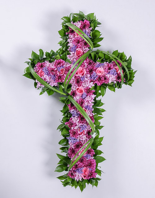 flowers Pink and Purple Funeral Cross