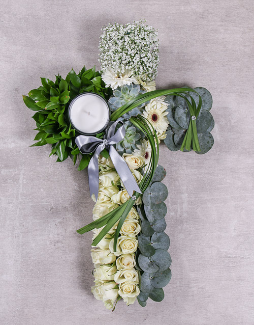 flowers Green and White Funeral Cross