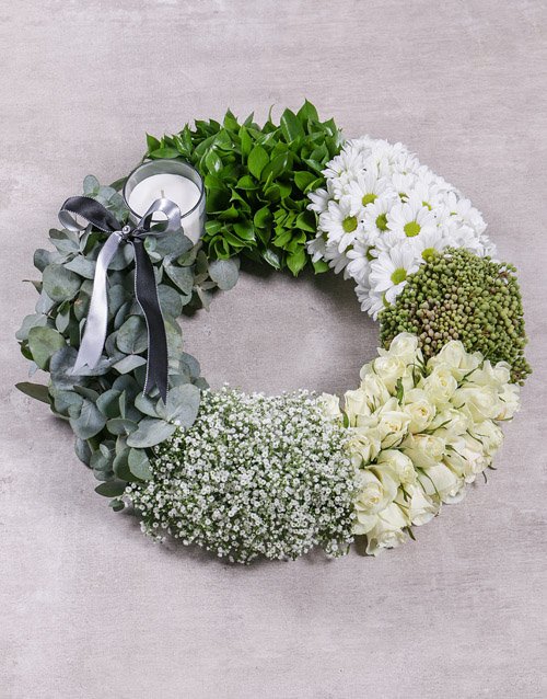 Green and White Sympathy Wreath