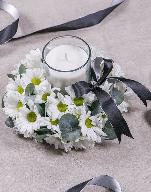 flowers White Spray Sympathy Candle