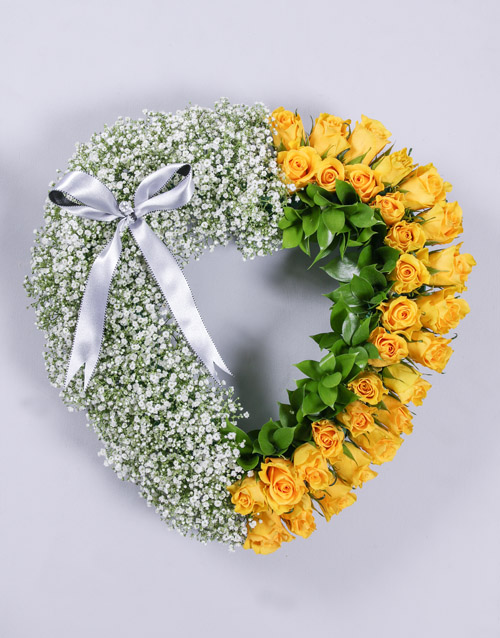 flowers Yellow Rose and Million Star Funeral Heart