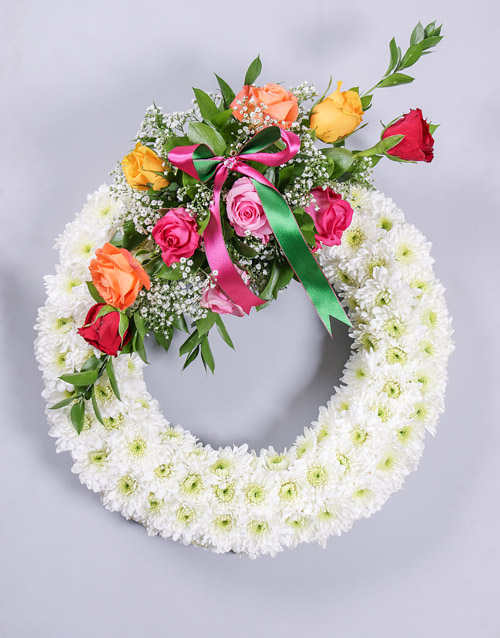 flowers Colourful Mixed Rose Sympathy Wreath