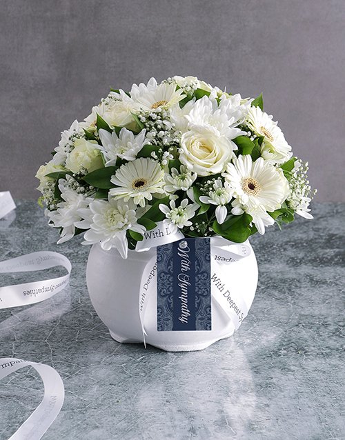 flowers White Rose And Daisy Sympathy Pot