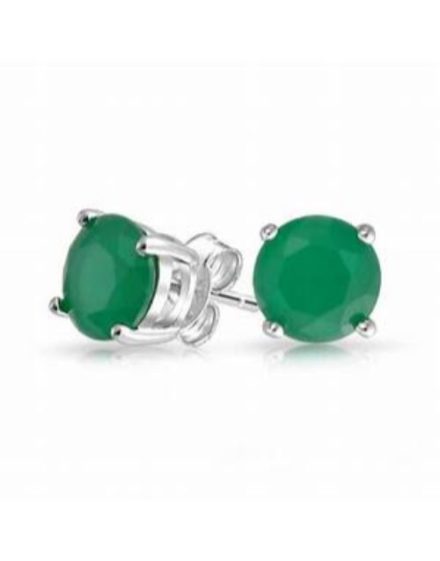 birthday Silver 925 4 Claw Round Emerald Studs