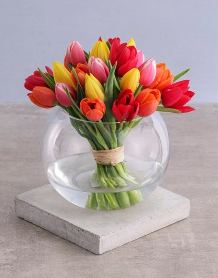 Mothers day Mixed Tulips in Bubble Vase