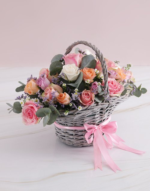 Mothers Day Radiant Roses Willow Basket