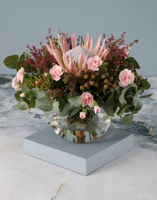 Protea And Carnation Mothers Day Arrangement