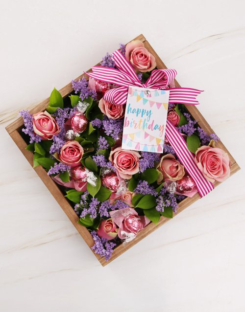 Pink Happy Birthday Rose Arrangement