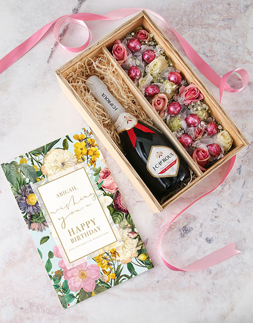 birthday Personalised Happy Birthday Bubbly and Roses Crate