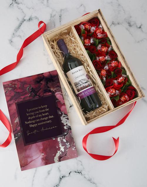 Personalised Anniversary Wine and Roses Crate