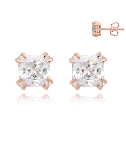 birthday Silver Rose Square 4 Claw Cubic Zirconia Earring