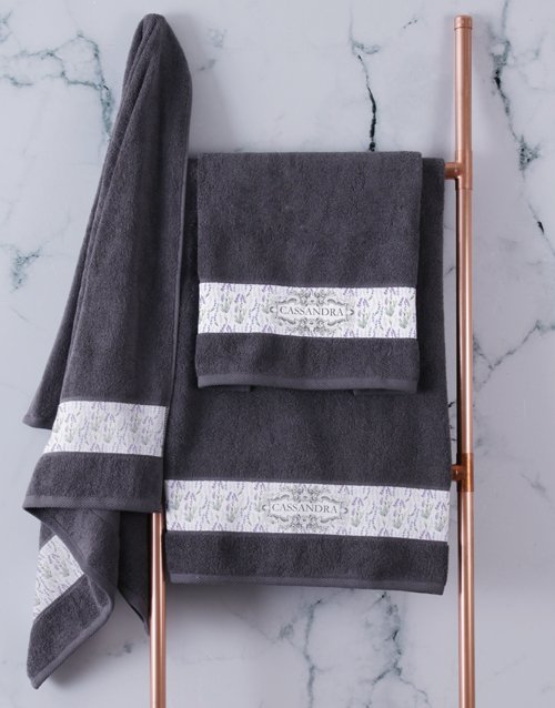 mothers-day Personalised Vintage Charcoal Towel Set